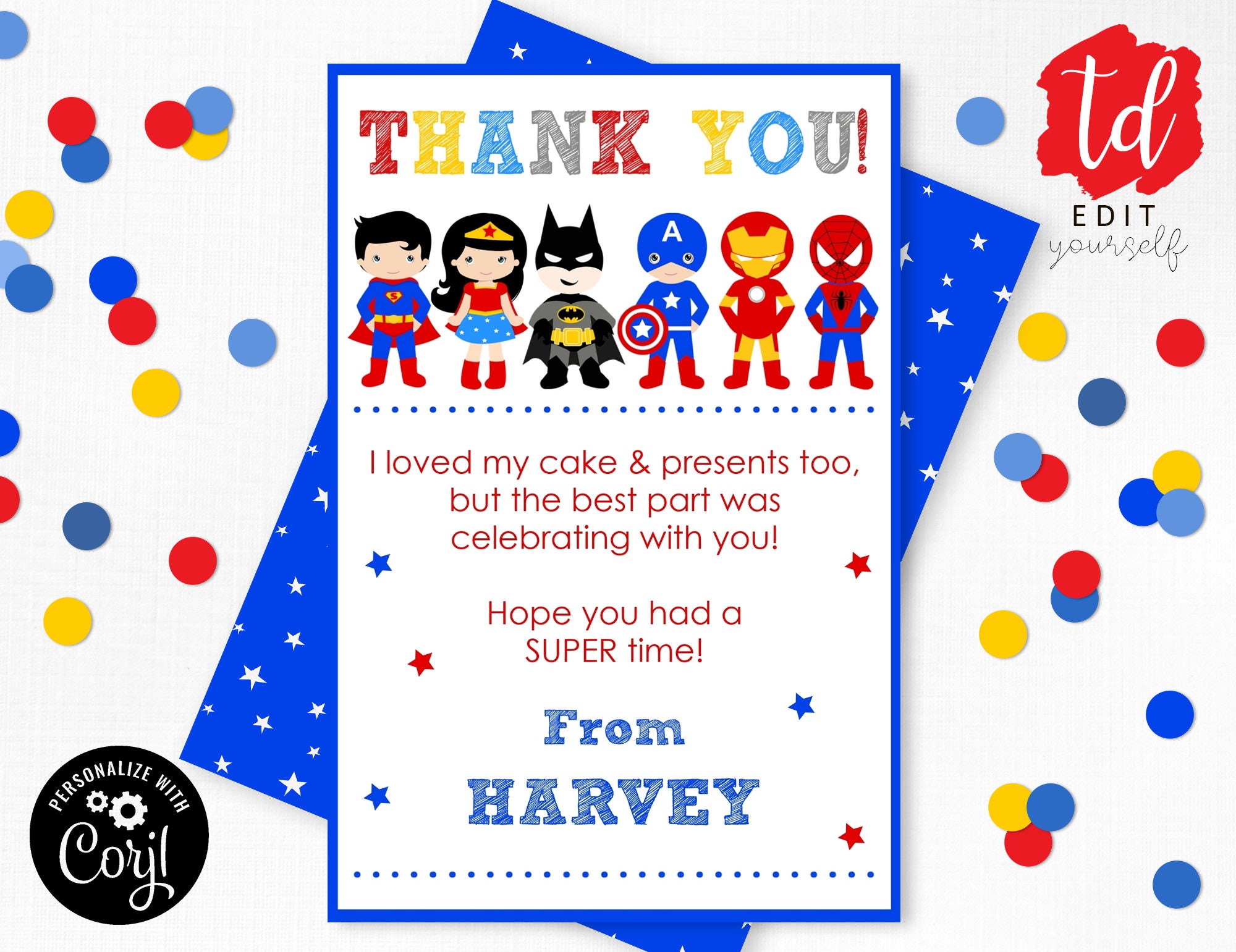 Editable Superhero Thank You Card Instant Download