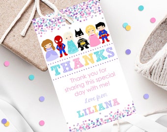 Princess Superhero Favor Tags: Editable Party Gift Tags (Digital Download)