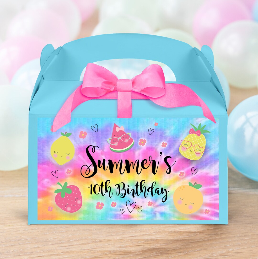 Editable Tutti Frutti Gable Box Favor Label Summer Label for Gift Box