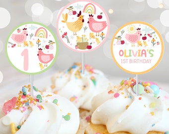 Chicken Cupcake Toppers: Editable Barnyard Party Decor (Digital Download)