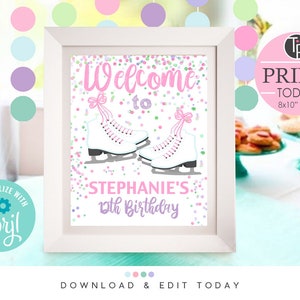 ICE SKATING WELCOME Sign Instant Download Ice Skating Welcome Editable Ice Skate Welcome Sign Ice Skate Party Sign Editable Welcome Corjl image 1