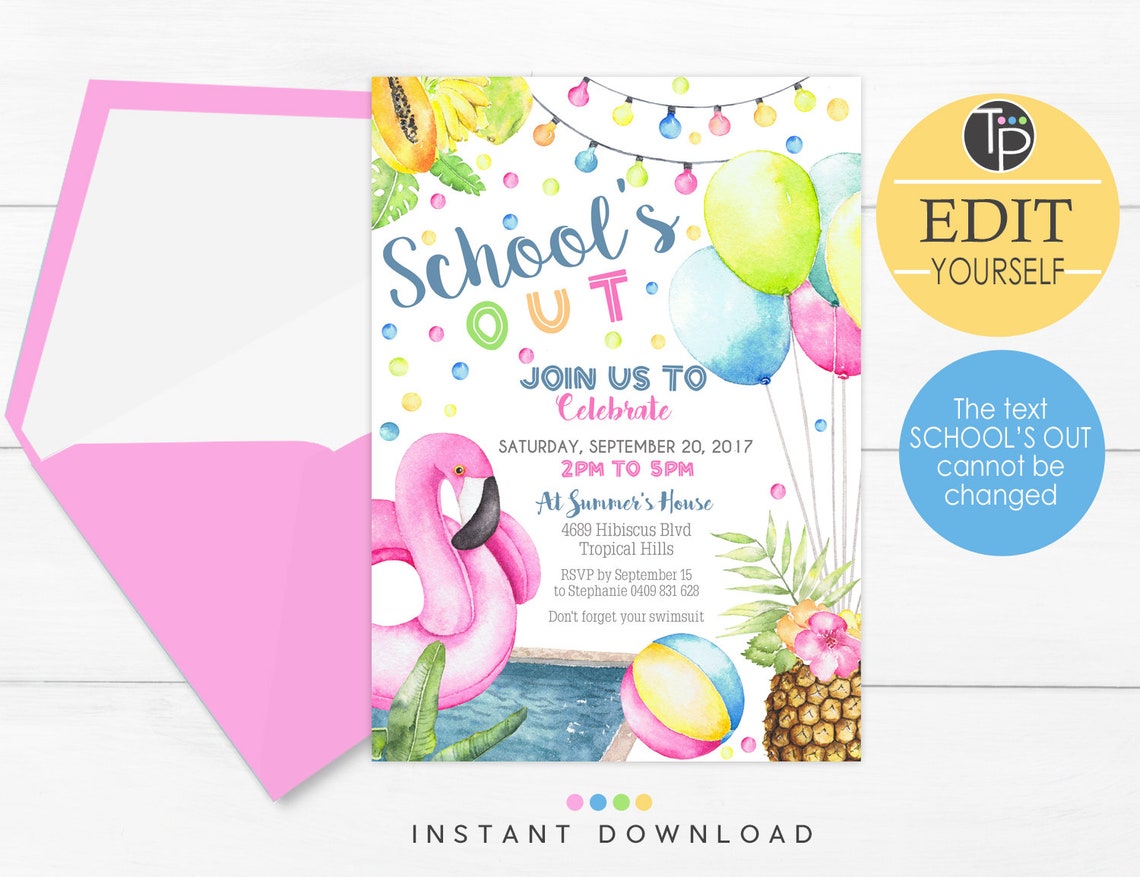 SCHOOLS OUT PARTY Invitation End of School Party Girl Flamingo - Etsy