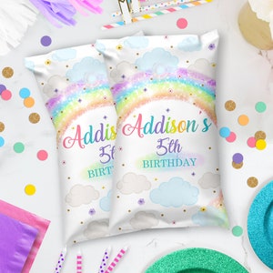 Rainbow Chip Bag Printable Rainbow Chip Bag Editable Candy Bag Rainbow Clouds Favors Printable Chip Wrapper Pastel Rainbow Party Decor