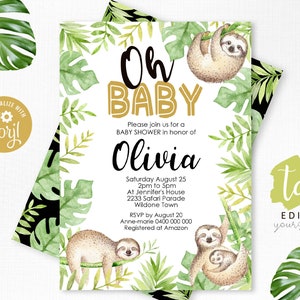 Baby Sloth Baby Shower Invitation Template Sloth Invitation Neutral Sloth Baby Shower Invite Baby Sloth Invite Baby Sloth Shower Invitation