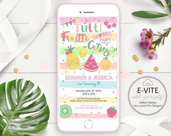 TUTTI FRUTTI E-vite SMS Tutti Fruitti Twins Invitation Tutti Frutti electronic invitation Digital Tutti Frutti Cutie Invite Smartphone Evite