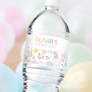 UNICORN WATER BOTTLE Labels Editable Rainbow Unicorn Water Bottle label Printable Rainbows and Unicorns Party Decor Instant download U1
