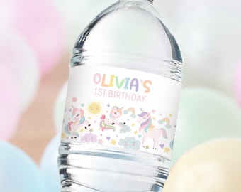 Editable Unicorn Water Bottle Labels: Rainbow Party Decor (Digital Download)