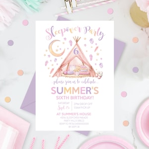 CAMP BIRTHDAY INVITATION Editable Camping Party Invitation Sleepover Invitation Girl Tent Invitation Sleep over Party Camping Invitation