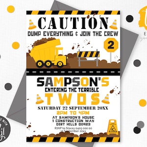 DUMP TRUCK 2nd BIRTHDAY Invitation Construction Party Invitation Boy Terrible Two Invitation Editable Dump Truck Corjl Truck Invitation Twos image 2