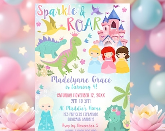 Princess Dinosaur Birthday Invitation: Editable Sibling Party (Digital Download)