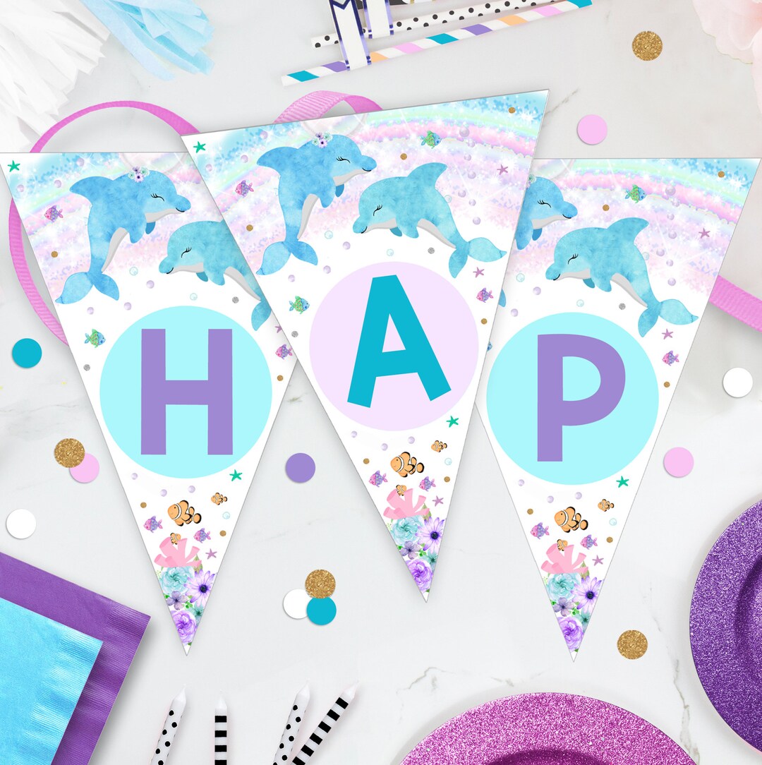 DOLPHIN BUNTING FLAGS Dolphin Party Flags Editable Dolphin Birthday ...