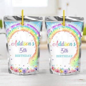 Regenbogen Caprisun Label druckbare Regenbogen Capri Sonne Label Bearbeitbare Regenbogen Saft Beutel Etiketten Regenbogen Gastgeschenke Caprisun Wrapper Juice