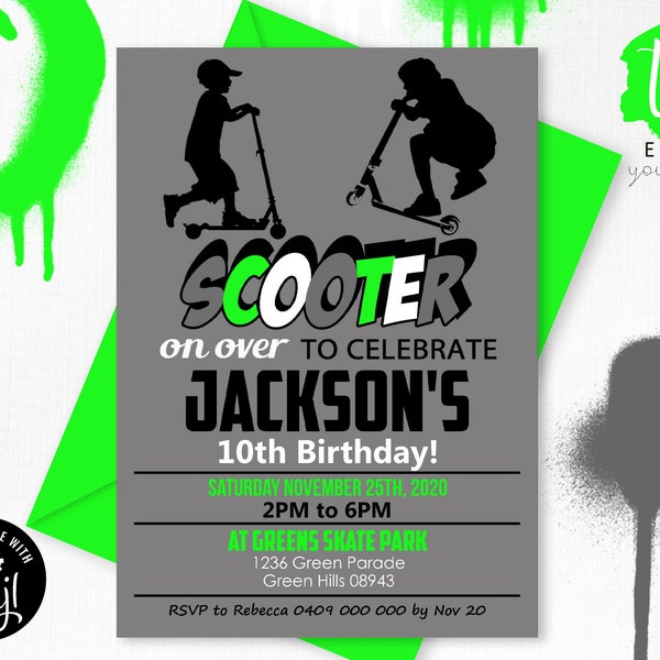 SCOOTER PARTY INVITATION Instant Download Scooter Birthday Invitations Scooter Party Invitation Scooter Invitations Scooter Party Editable