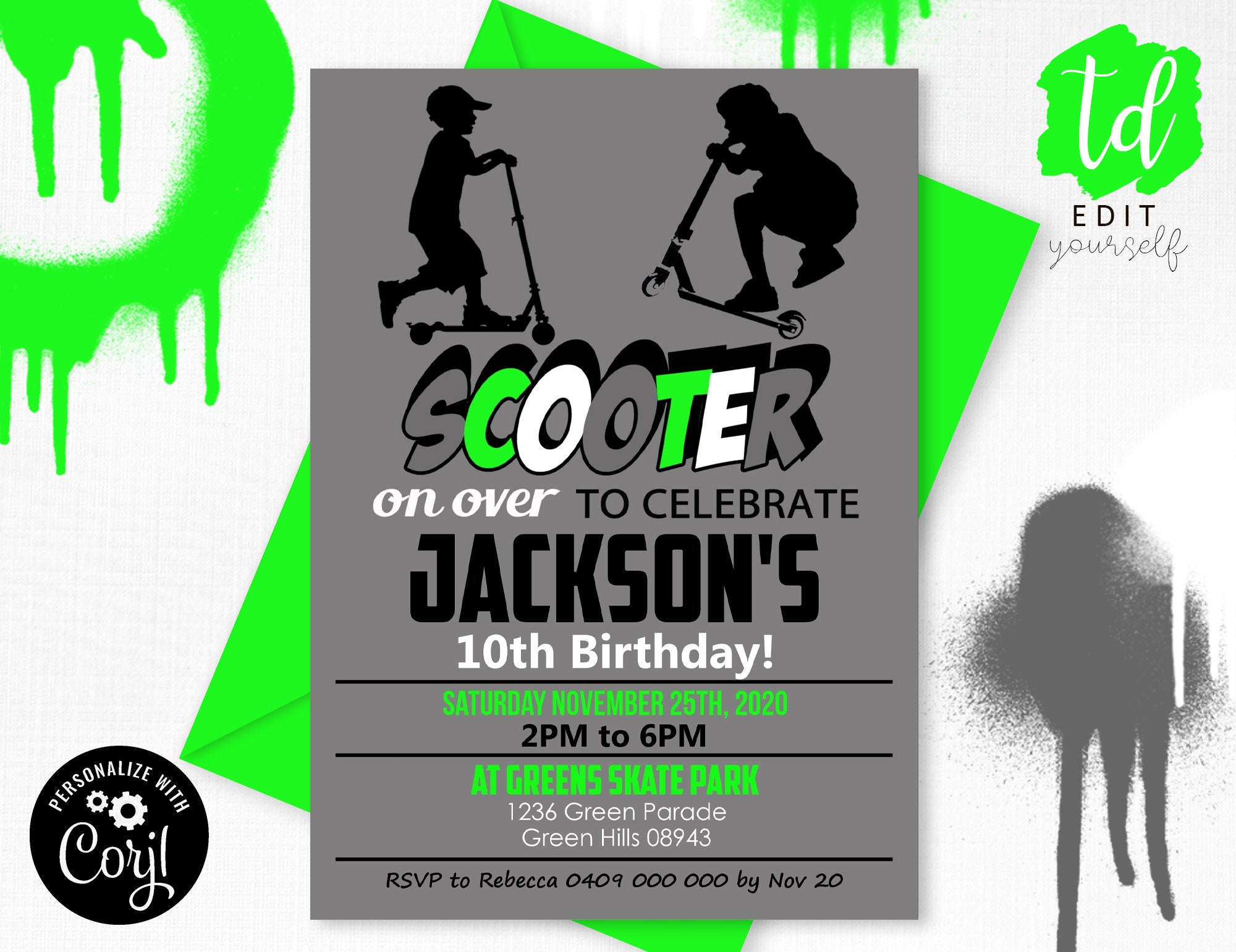 SCOOTER PARTY INVITATION Instant Download Scooter Birthday Etsy