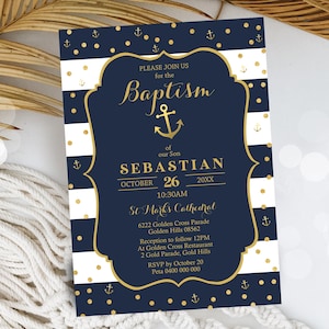 NAUTICAL BAPTISM INVITATION Instant Download Anchor Boy Baptism Invitation Nautical Naming Day Invitation Nautical Christening invitations