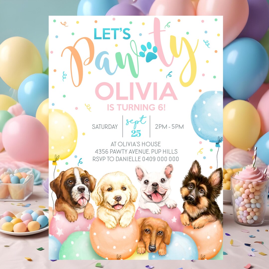 Puppy Pawty Birthday Invitation: Watercolor Dog Party Evite (digital ...
