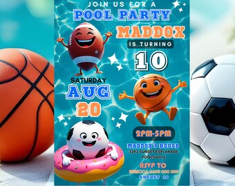 Sports Pool Party Invitation: Editable Birthday Invite (Digital Download)