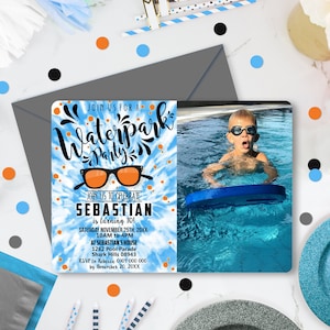Tie Dye Wasserpark Partyeinladung: Foto Wasserrutsche Invite (Digitaler Download)