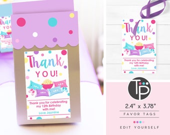 SLUMBER PARTY Favor Tags, Instant Download, Sleepover Favor Tags, Slumber Party Thank you Tags, Girl Slumber Party Favor Tag, Editable, 0259