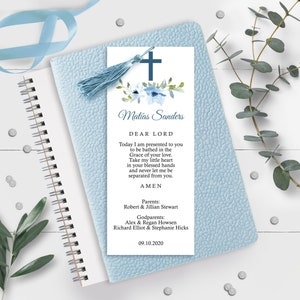 Blue Floral Baptism Prayer Card Instant Download Prayer Card Baptism Bookmark Christening Prayer Card Editable Book Card Corjl Prayer 0239
