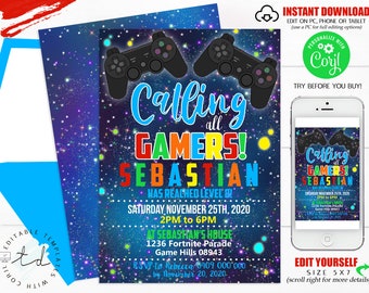 VIDEO GAME INVITATION Download Game Invitation Gaming Invitation Video Game Party Invitation Video Game Birthday Gaming Party Game on Corjl