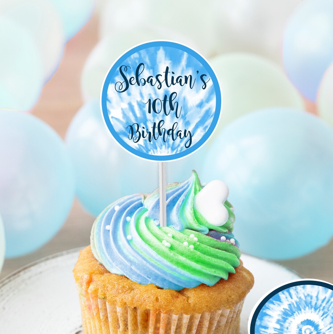 TIE DYE Cupcake Toppers Instant Download Boy Tie Dye Cupcake Toppers