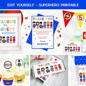 SUPERHERO PARTY PACKAGE Instant download Superhero Printable Superhero Party Editable Superhero Decorations Superhero Party Printable