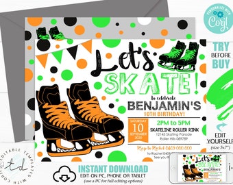 Boy ICE SKATING INVITATION Ice Skating Party Invitation Ice Skate invitation Boy Ice Skating Party Ice Skating Birthday Ice Skating Corjl
