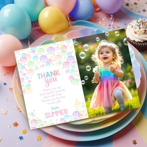 BUBBLES Cartão de agradecimento com foto Download instantâneo Bolhas editáveis Obrigado Menina Foto bolhas Obrigado Bolhas Cartão de agradecimento com foto