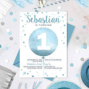 Blue BOY 1st Birthday INVITATION Instant Download Blue 1st Birthday Invitation Editable Balloon First Birthday Invitation Balloon Invitation