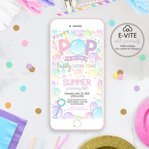 BUBBLES E-vite SMS Pop Party Invitation Bubbles electronic invitation Digital Bubbles Invitation Girl Bubbles Smartphone Evite Bubbles Party