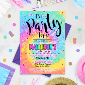 Tie Dye Birthday Invitation: Rainbow Party, Editable Template (Digital Download)