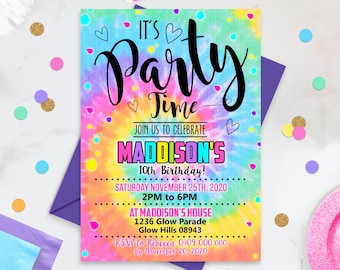 TIE DYE PARTY Invitation Instant Download Rainbow Tie Dye Birthday Invitations Editable Tie Dye Party Invitations Printable Tie-Dye Party