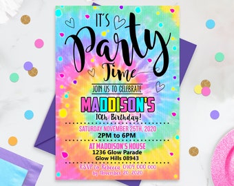 TIE DYE PARTY Invitation Instant Download Rainbow Tie Dye Birthday Invitations Editable Tie Dye Party Invitations Printable Tie-Dye Party