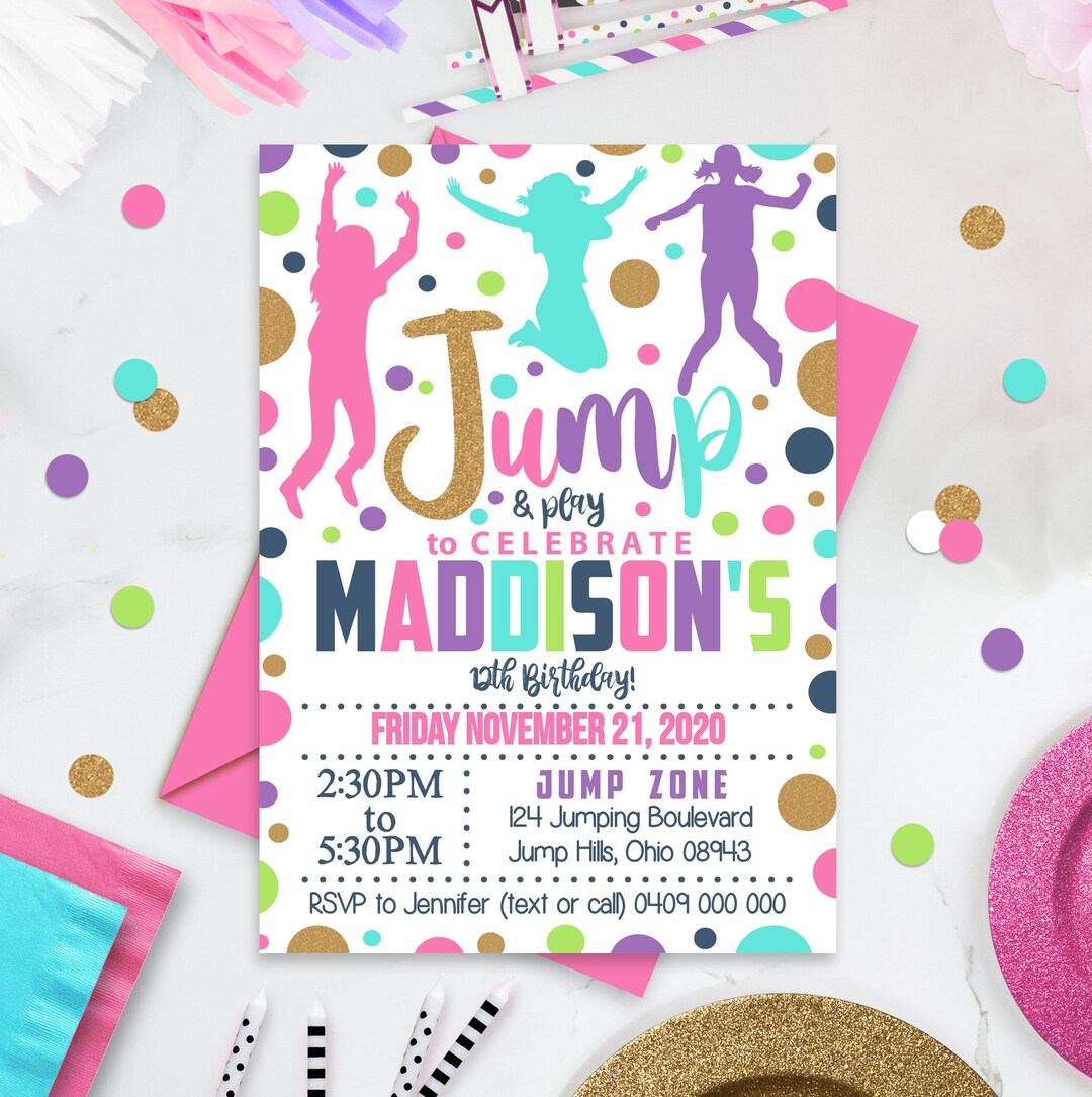 JUMP PARTY Invitation Jump Invitation Instant Download Jump Invitation ...