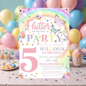 BUTTERFLY BIRTHDAY INVITATION Butterfly Rainbow Invitations Instant Download Butterfly Age Birthday Invitation Corjl Spring Butterfly Invit
