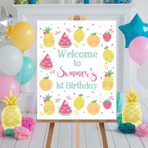 TUTTI FRUTTI Welcome Sign Editable Twotti Frutti Welcome Birthday Sign Sweet One Fruit Welcome Sign Tutti Frutti Party Sign Printable