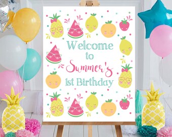 Tutti Frutti Birthday Welcome Sign: Editable Fruit Party Decor (Digital)