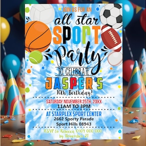 SPORTS INVITATION All Star Sport Invitation Sport Party Sports Birthday Invitation Sport Party Invitation Corjl Invitation Sporty Party Ball