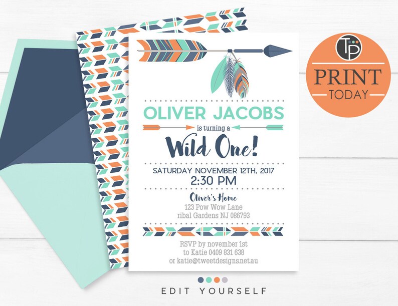 TRIBAL INVITATION Instant Download Tribal Birthday | Etsy