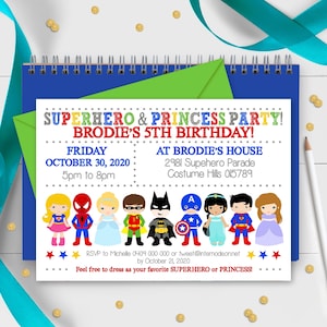 SUPERHERO PRINCESS PARTY uitnodiging Instant Download superheld prinses uitnodiging superheld prinses afdrukbare uitnodiging voor feest Corjl Inv