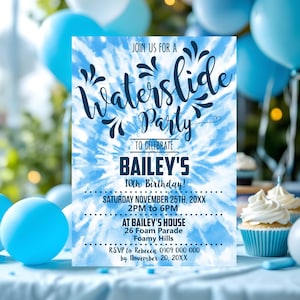 WATERSLIDE PARTY Invitation Boy Tie Dye Water slide Party Invitation Editable Waterpark Party Invitation Instant Download Invitation Corjl