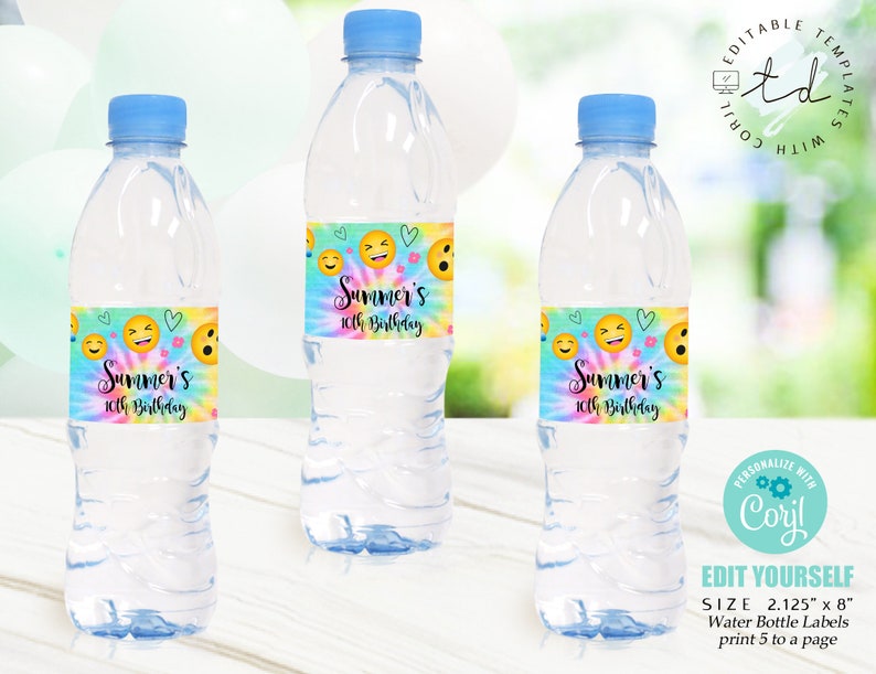 EMOJI WATER BOTTLE Labels Editable Water Bottle Labels Emoji Etsy