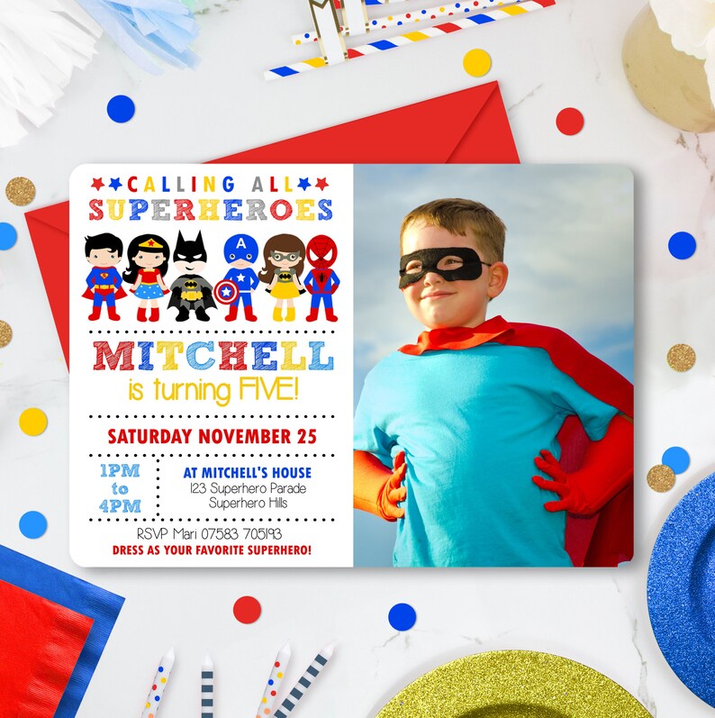 SUPERHERO Invitation Photo Superhero Invitations Corjl Superhero Birthday Invitations Superhero Party Invitation Editable