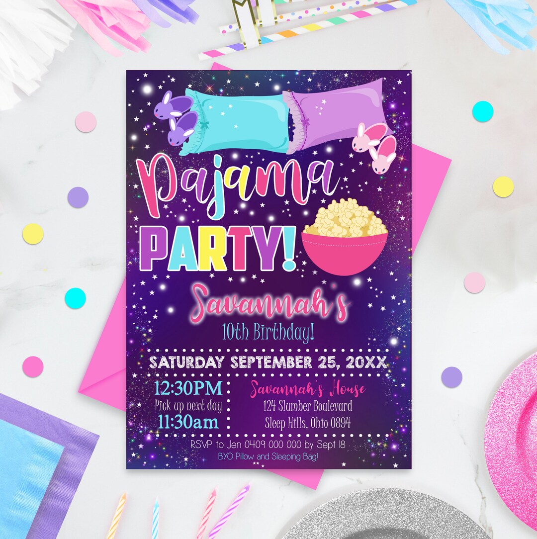 PAJAMA PARTY INVITATION Sleepover Invitation Sleep Over Party Etsy