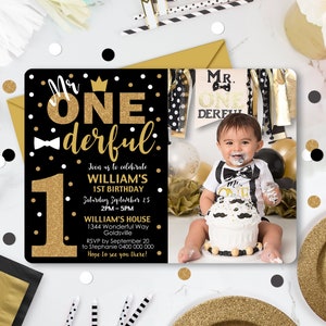 Mr Onederful Invitation Photo Editable Mr Onederful 1st Birthday Photo Invitation Instant Download Mr Onederful Digital Invite Black Gold