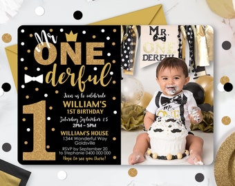 Mr Onederful Invitation Photo Editable Mr Onederful 1st Birthday Photo Invitation Instant Download Mr Onederful Digital Invite Black Gold