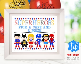 SUPERHERO DRESS UP Sign Superhero Pick a Cape and Mask Sign Superhero Costume Sign Superhero Dress Up Instant Download Sign Superhero 0276