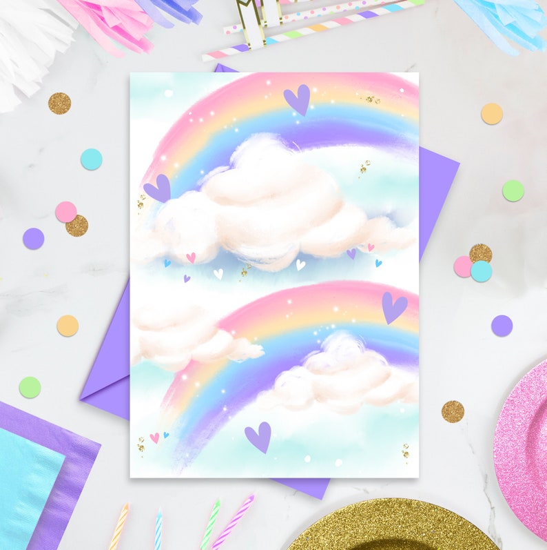 Faire-part d'anniversaire Cloud 9 Modifiable Faire-part d'anniversaire Cloud Nine 9 Arc-en-ciel numérique Faire-part Cloud 9 Aquarelle Faire-part de fête Cloud 9 image 2