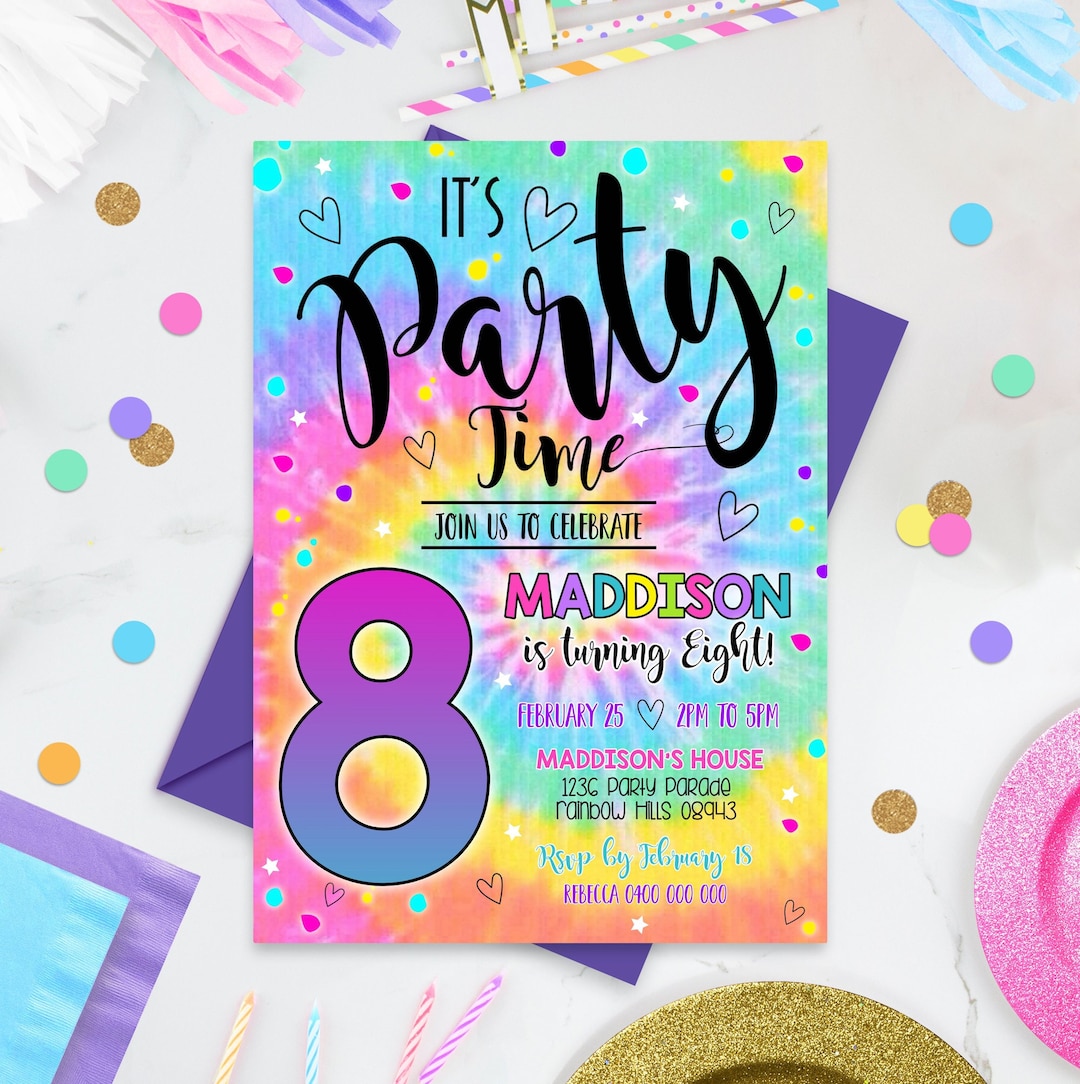 TIE DYE PARTY Invitation Instant Download Rainbow Tie Dye Birthday Invitations Editable Tie Dye ...